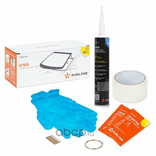 Клей airline для вклейки стёкол (набор клей pu 310мл салф. очищ. с раствор.2 шт Airline ADGC026