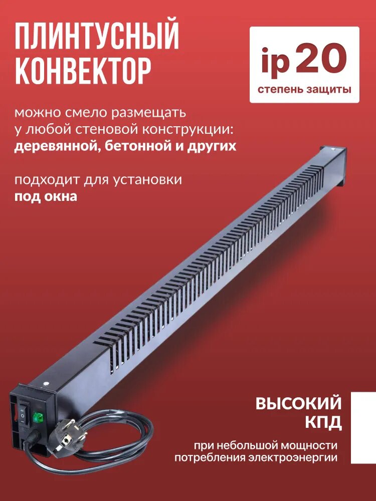 Изображение Обогреватель плинтусный Бриз БК 200Ф, черный, вилка слева