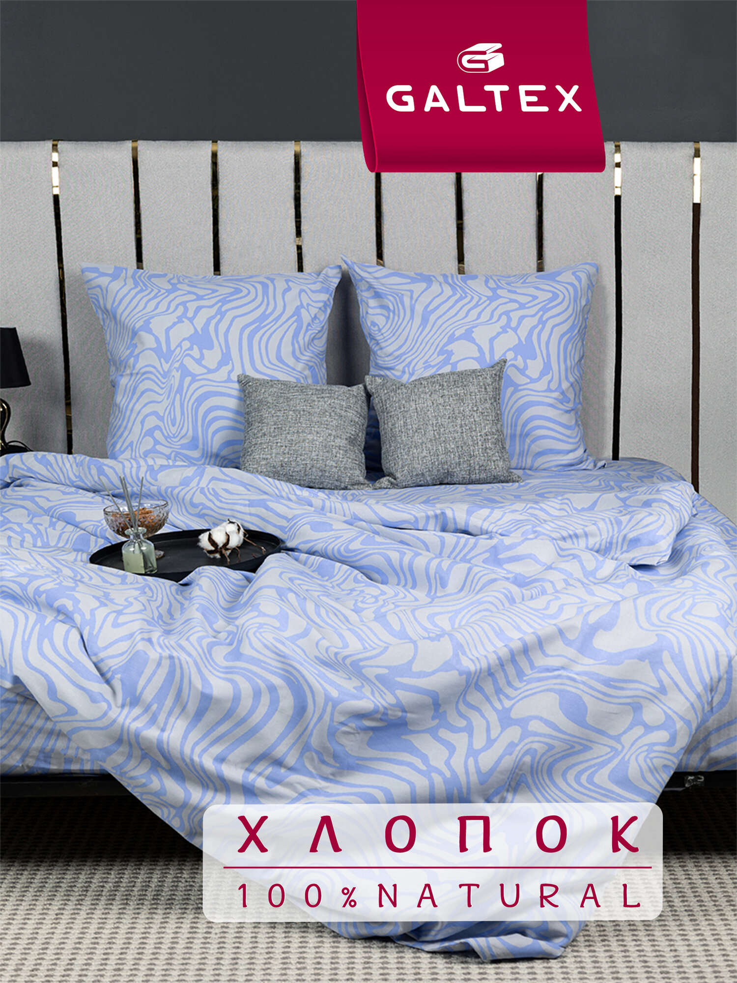 Постельное белье 2 спальное с Евро простыней Galtex Комфорт компаньон: Вивьен сине-фиолетовый