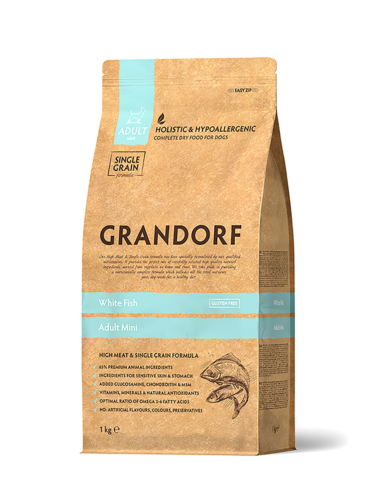 Сухой корм GRANDORF для собак мелких пород, с белой рыбой, 1 кг