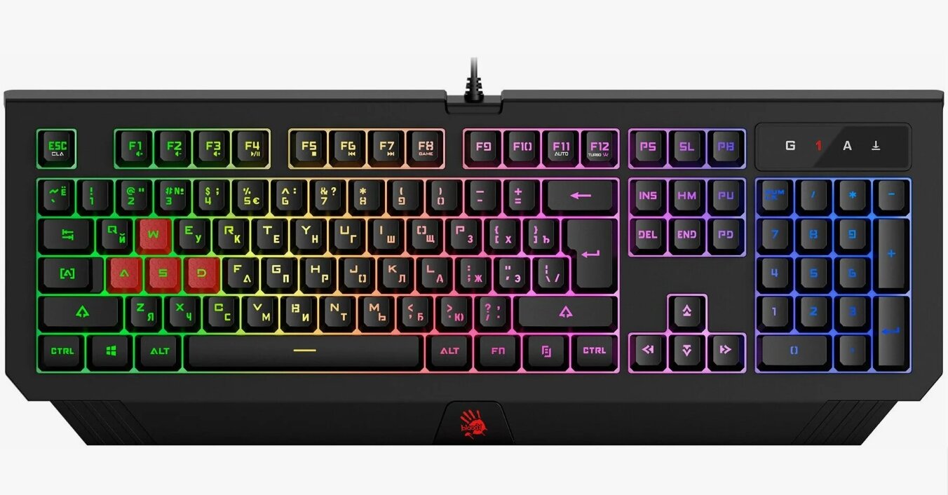 Игровая клавиатура A4Tech Bloody B120N, проводная, черная, USB, мультимедийная, LED-подсветка