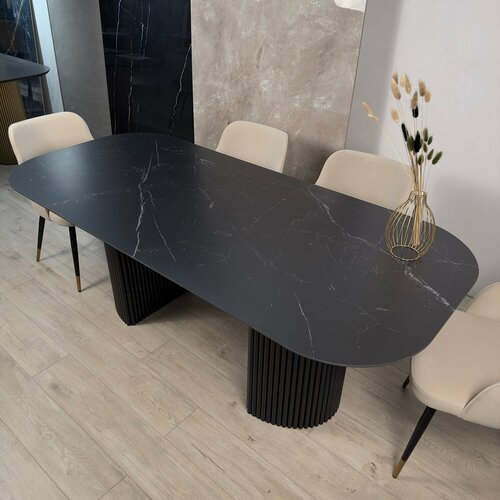 фото Стол кухонный mesa design tubos dobles 180x90 см, прямоугольный, керамогранит, черный, подстолье металл