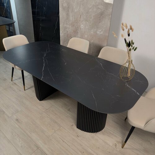 Изображение товара Стол кухонный Mesa Tubos Dobles, керамогранит, 1600x900 мм, черный