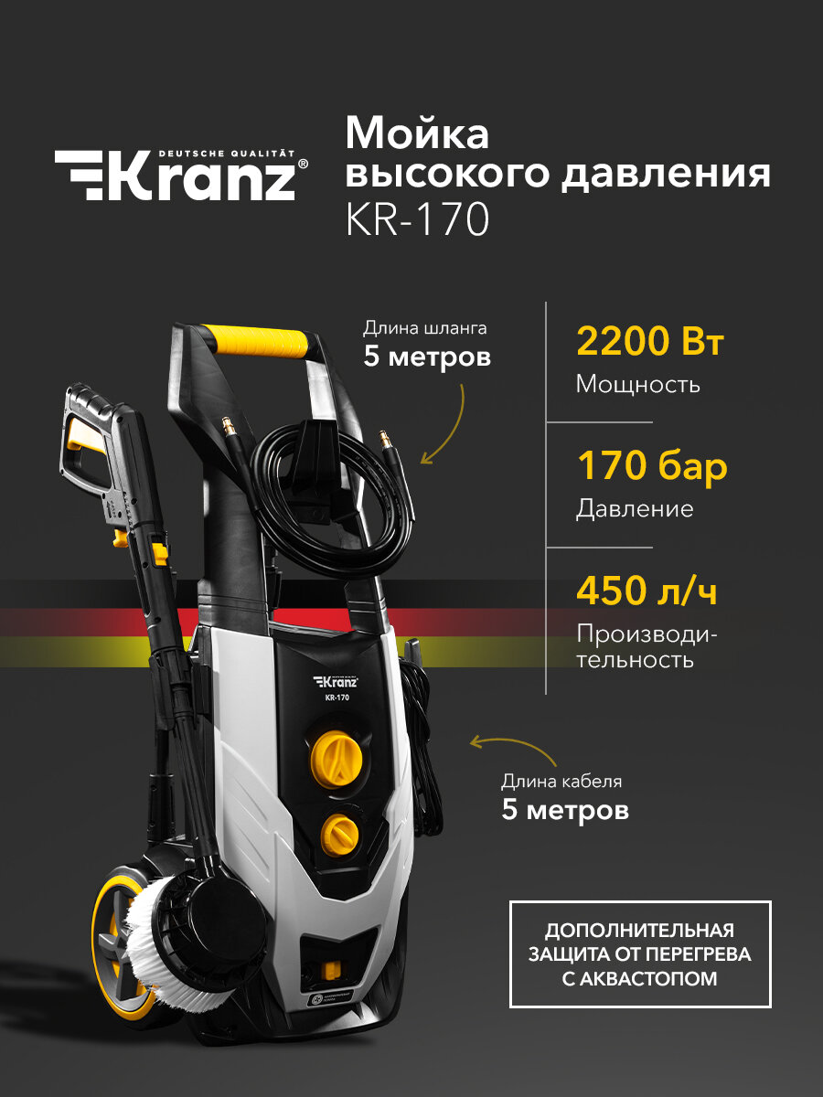 Мойка высокого давления KR-170 2200Вт 450л/ч 170 бар KRANZ