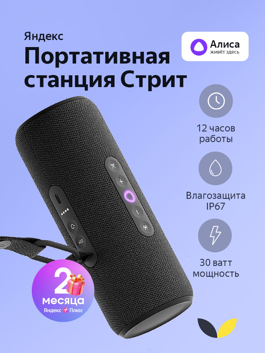 Умная портативная колонка Яндекс Станция Стрит с Алисой, черный, (YNDX-00030BLK)
