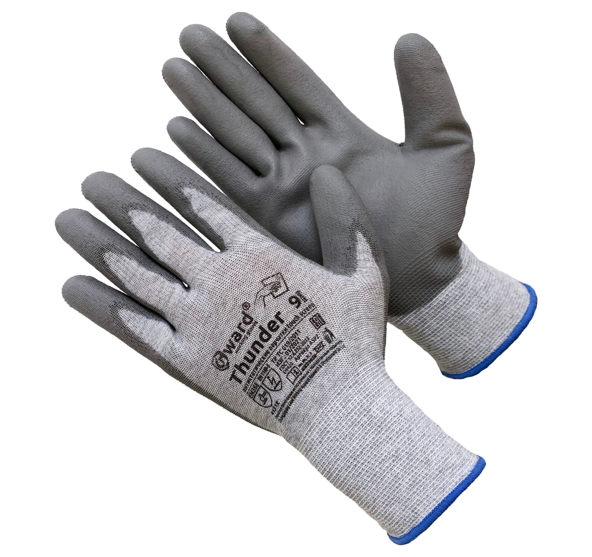 Перчатки антистатические нейлоновые серого цвета с полиуретановым покрытием 12/120 (р-р 9L) ASP2