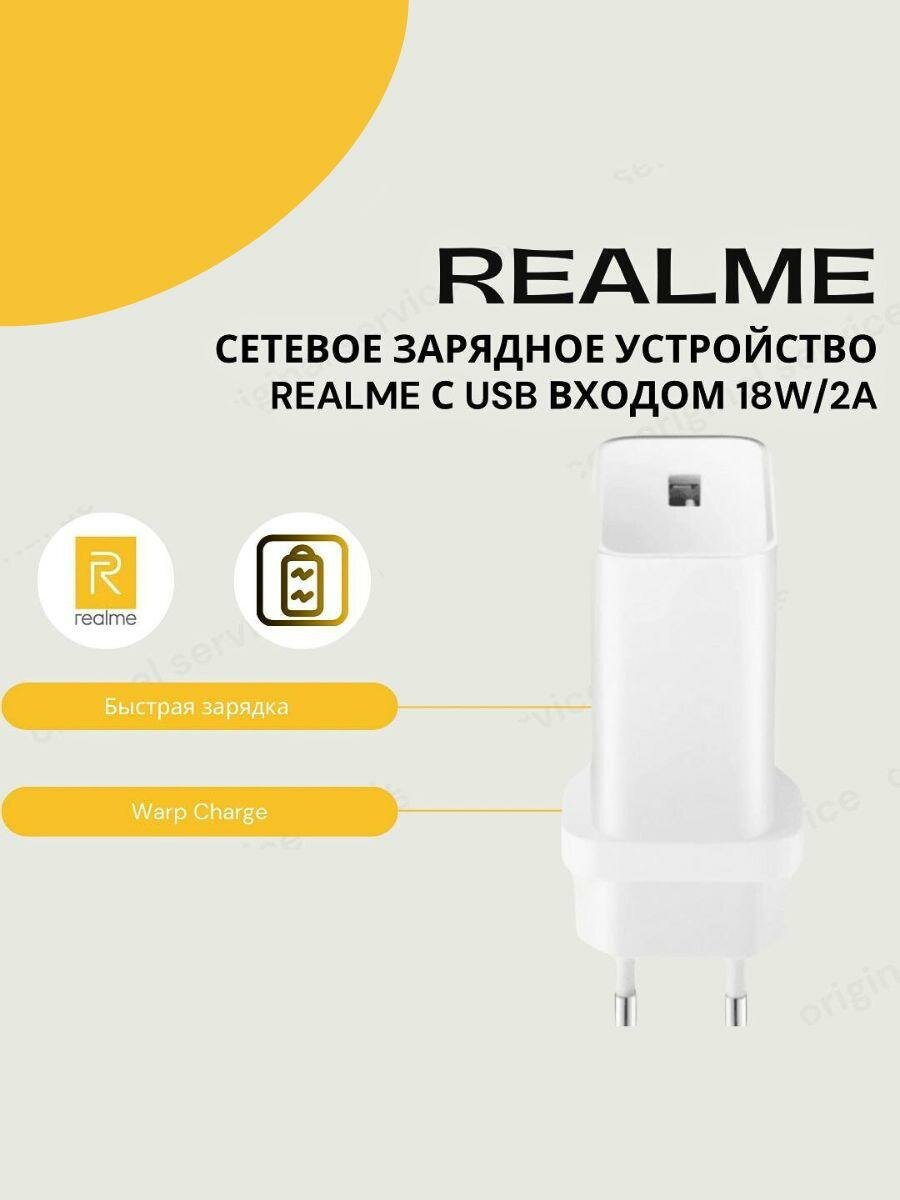 Сетевое зарядное устройство Realme с USB входом 18W/2A, белый. (OP92YAEH)