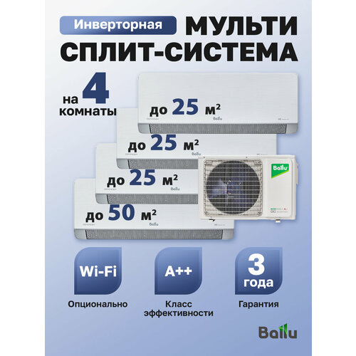 фото Mульти сплит-система на 4 комнаты 25+25+25+50м2 инвертор ballu free match ba4oi-fm-36hn8/eu + 3 bsfi-fm-09hn8/eu + bsfi-fm-18hn8/eu