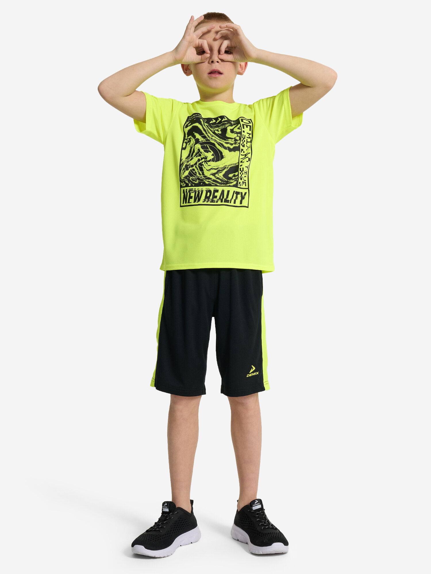 Шорты спортивные Demix, размер 158-164, черный/зеленый — фото 1