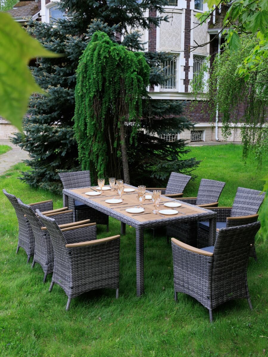Обеденный комплект садовой мебели Royal Family AMELIA серого цвета на 8 персон