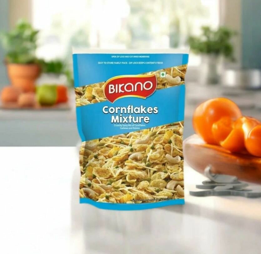 Закуска Кукурузные хлопья с кешью и изюмом CORNFLAKES MIXTURE Bikano пл/п, 200 гр, индийская, восточная