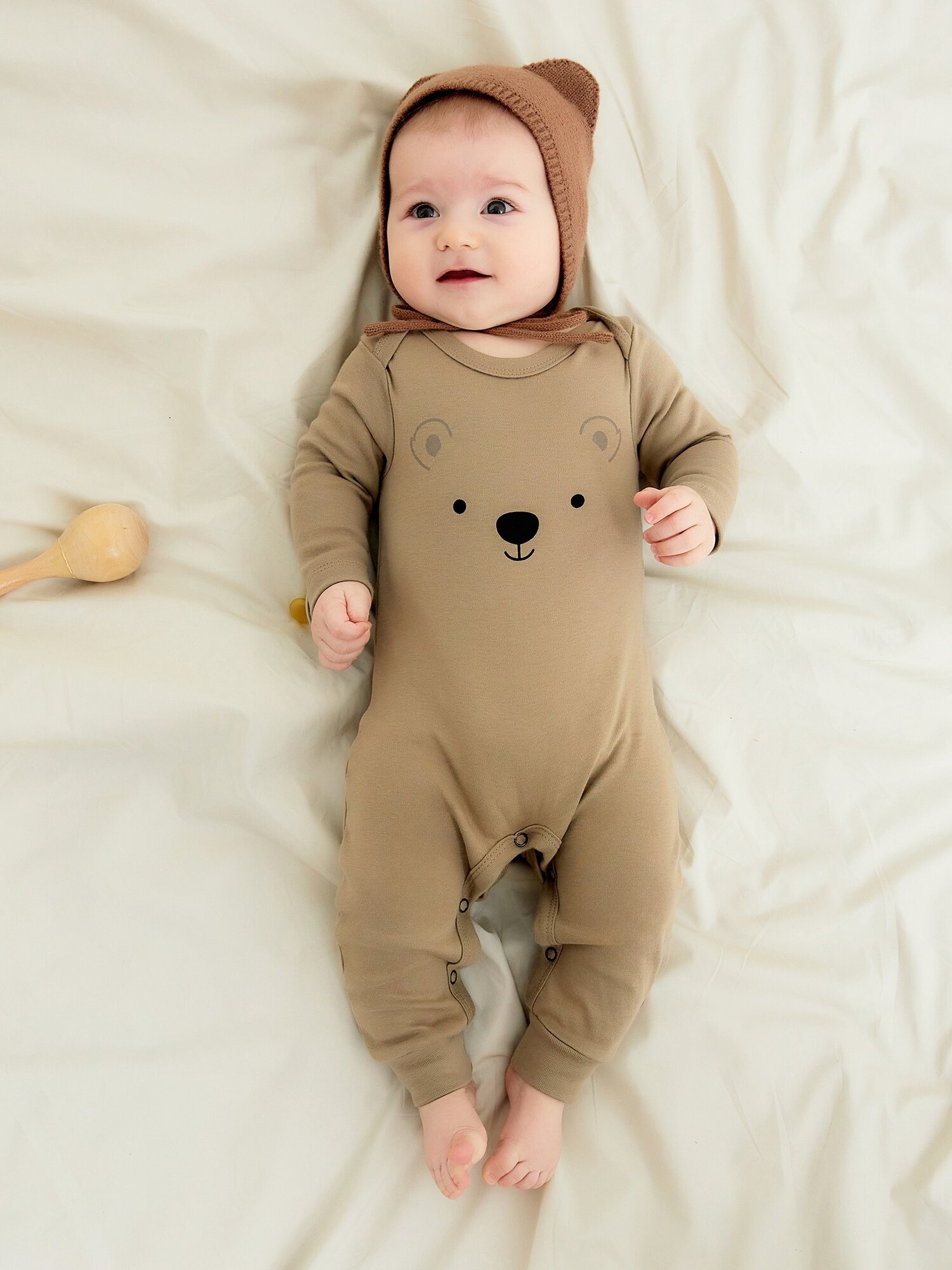 Комбинезон Крошка Я Мордочки открытая стопа размер 86/92 бежевый