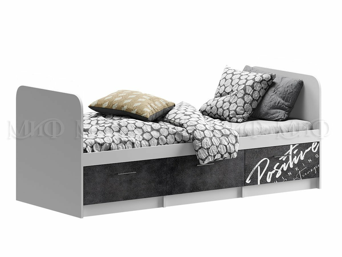 Кровать Вега NEW Позитив, ЛДСП (белый/бетон темный), 80х200 см