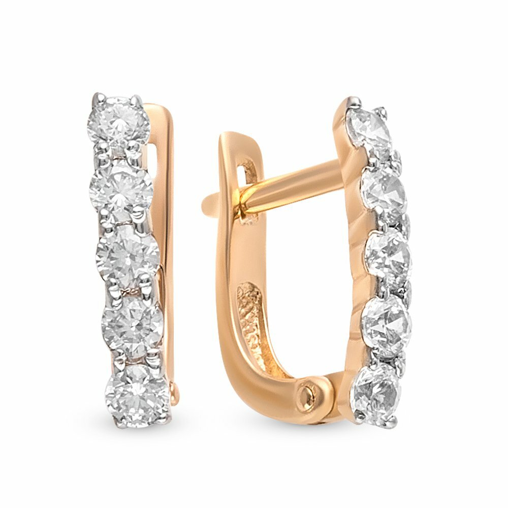 Серьги 585GOLD, красное золото, 585 проба, родирование, фианит, , красный