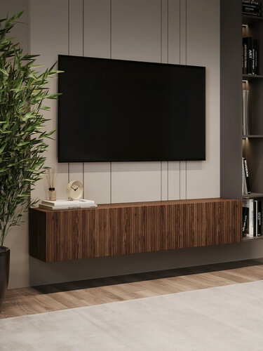 Изображение товара Тумба под телевизор подвесная Puzzlemebel Камелия, консоль навесная для тв, длина 150 см, коричневый