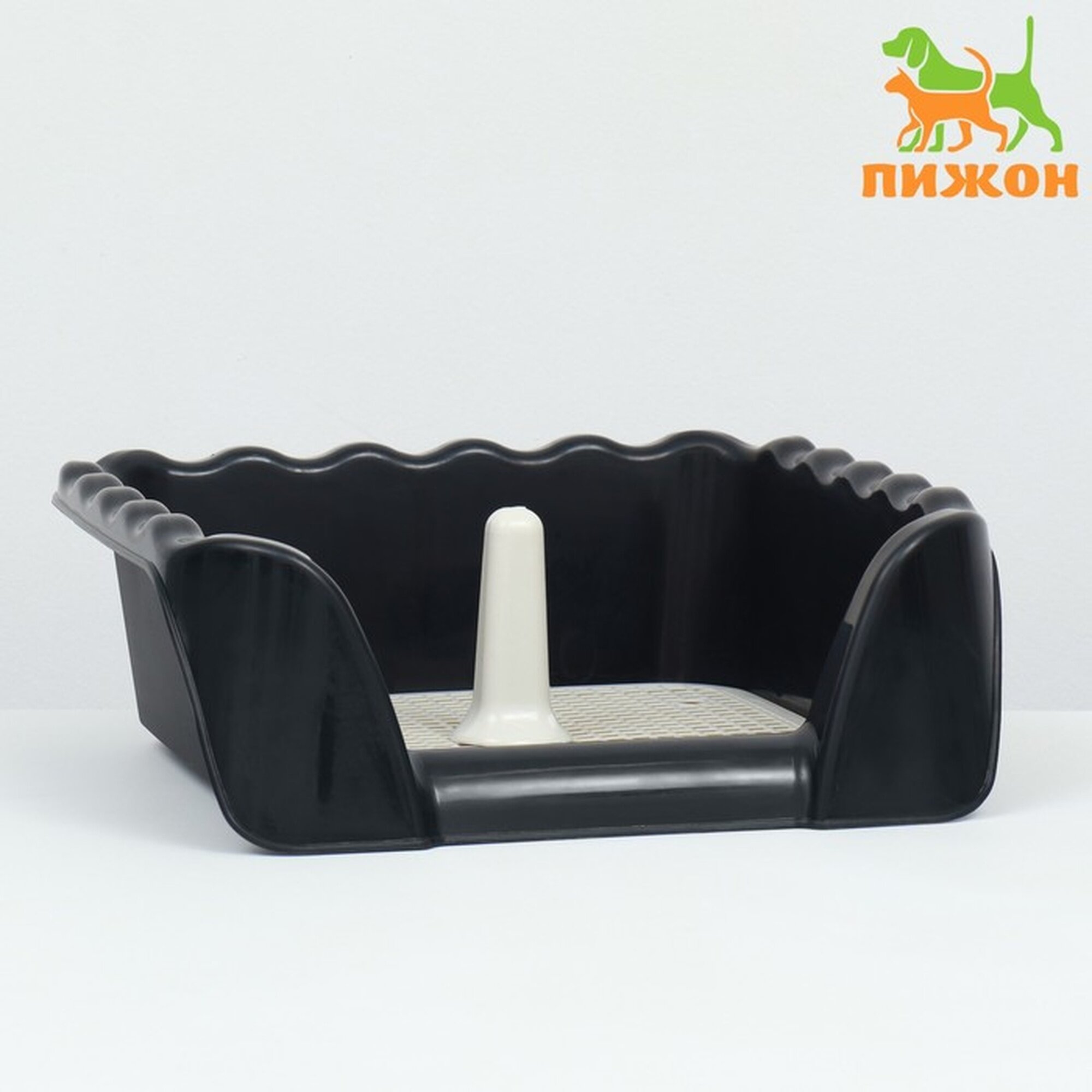 Туалет для собак с высокими бортами и съемной сеткой 43х43х15 см чёрный