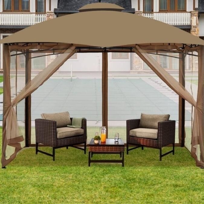 Москитная сетка Коричневый желтый 300х360x220 см Отдельная четырехдверная москитная сетка，Без крыши и каркаса