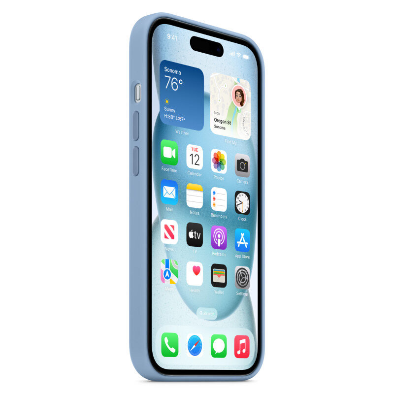 Чехол силиконовый MagSafe для iPhone 15 Winter Blue с анимацией NFC, Silicone case MagSafe для айфон 15 голубой — фото 1