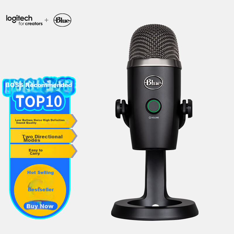 Logitech Yeti Nano USB Condenser Microphone for Gaming, Built-In Sound Card, Computer Microphone, Karaoke Recording, Audio Book Microphone, Live Streaming Equipment, Cool Black