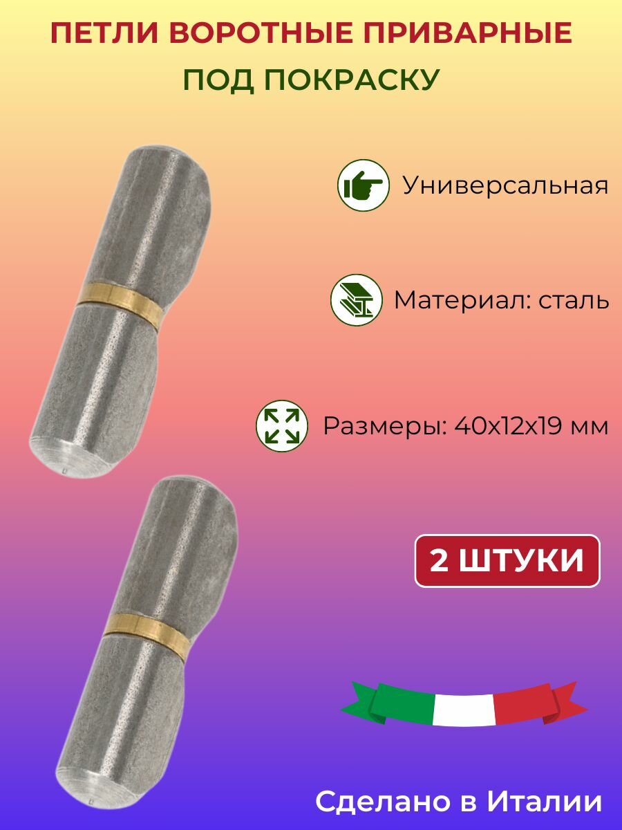 Петля приварная воротная 40x12x19 мм латунный штифт под покраску 2 шт.