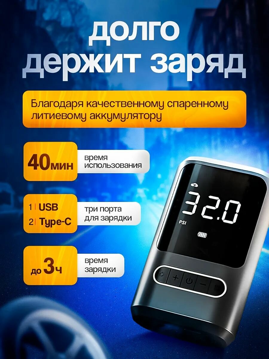 Автомобильные Компрессоры Xiaomi Автомобильный компрессор с датчиком давления, мощный насос для машин от Прикуриватель и блок питания, 35L/min, 80Вт.