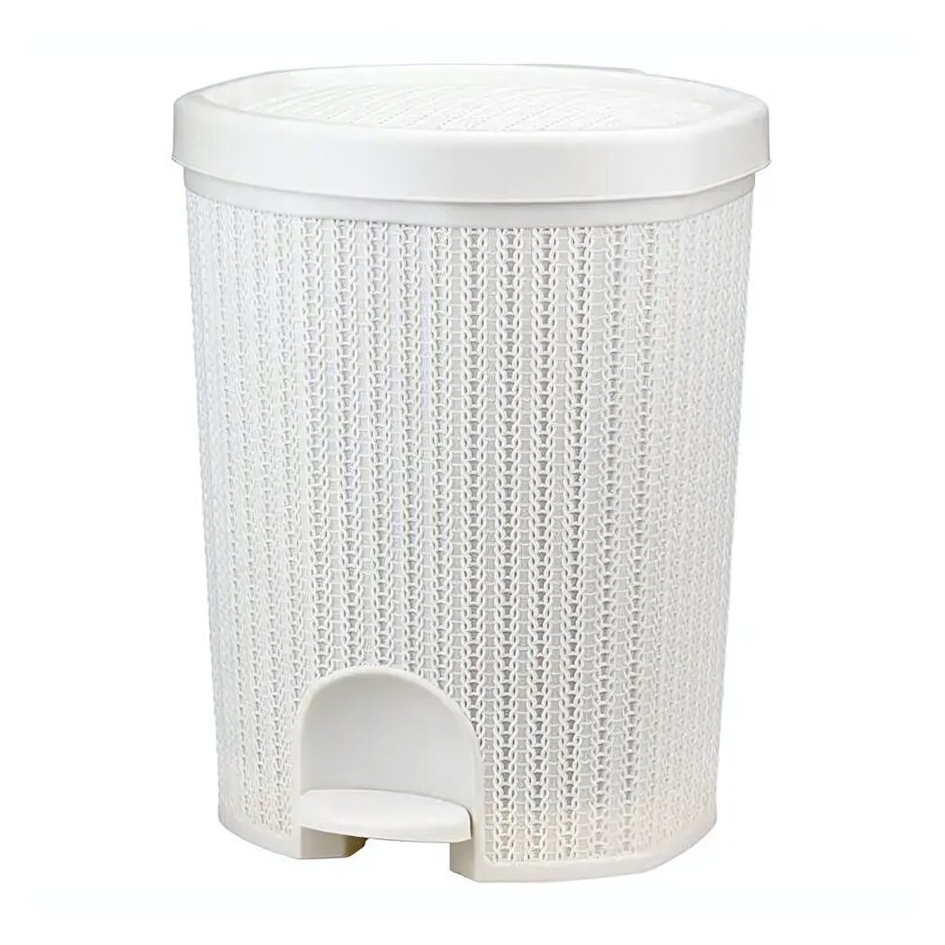 Контейнер для мусора 18л с педалью пластик дизайн «ротанг» белый цвет