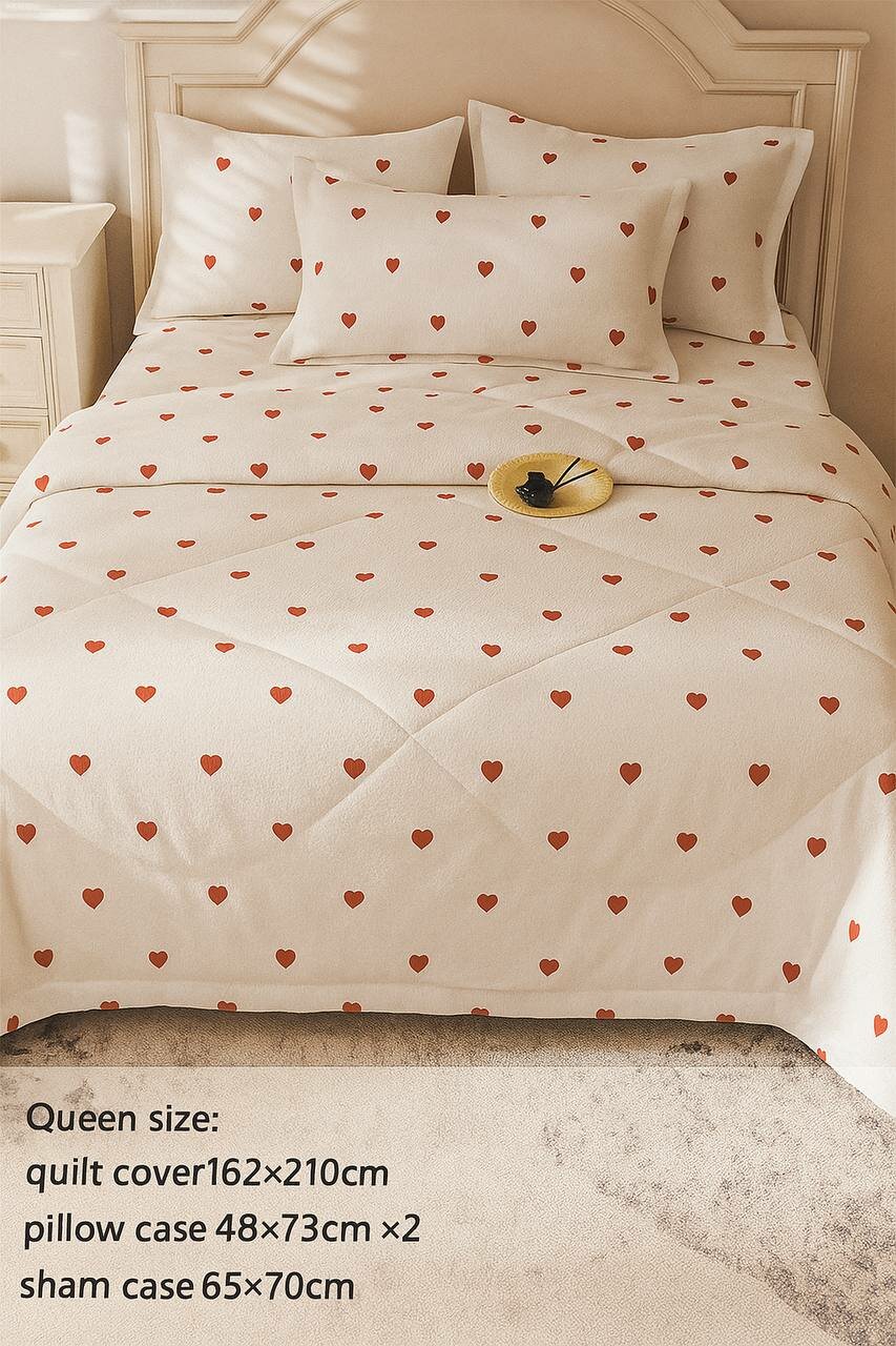 Постельное белье "Queen size", хлопок, сердечки, 1 спальный комплект