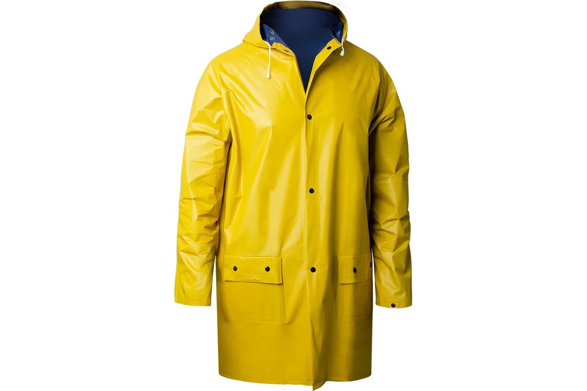 Komfi Сверхпрочный дождевик-плащ желтый двухслойный ПВХ с капюшоном (на кнопках) 150 мк 127124