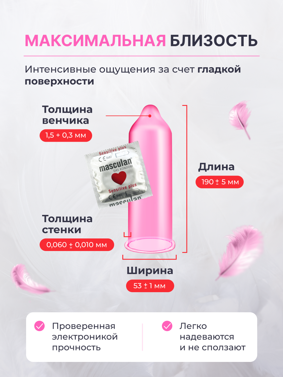 Презервативы Masculan Sensitive plus №10, 3 упаковки (30 презервативов Маскулан, классические, нежные) — фото 1