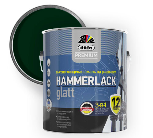 Эмаль DUFA Premium HAMMERLACK гладкая на ржавчину RAL-6005 зелёный мох 25л
