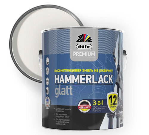 Эмаль DUFA Premium HAMMERLACK гладкая на ржавчину RAL-1015 слоновая кость 25л