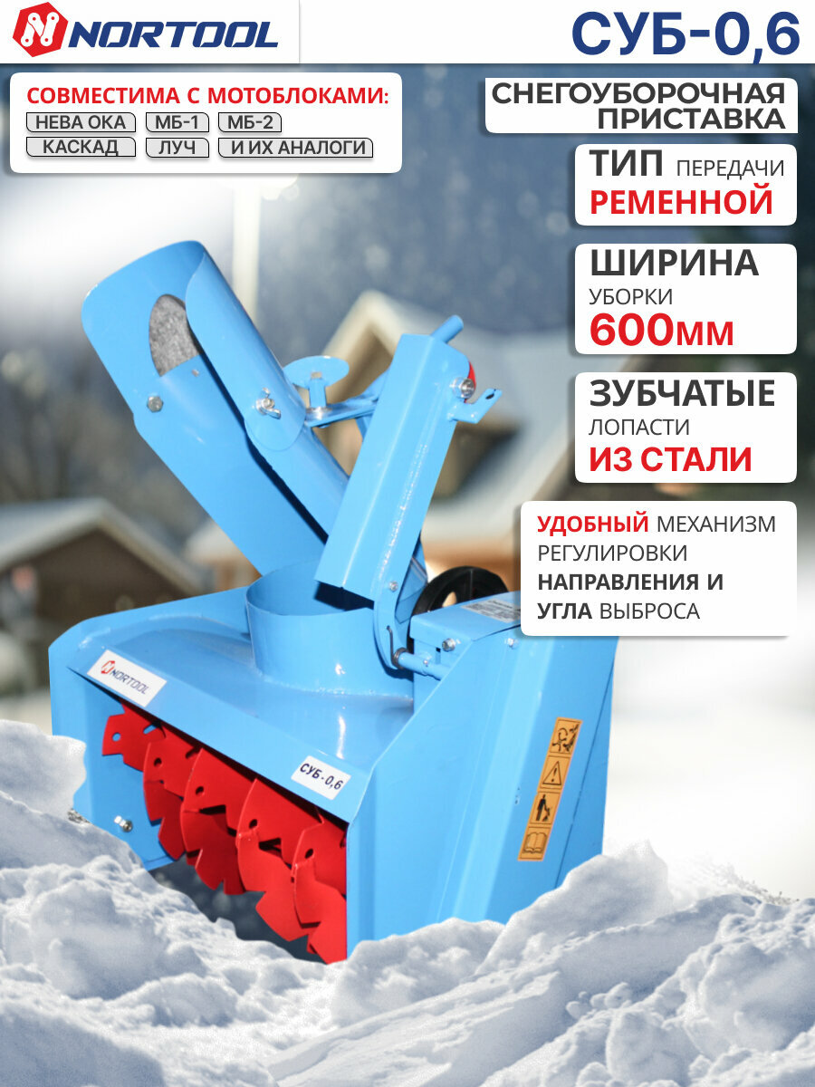 Снегоуборочная приставка NORTOOL СУБ-0.6, для мотоблоков Нева, Ока, Каскад