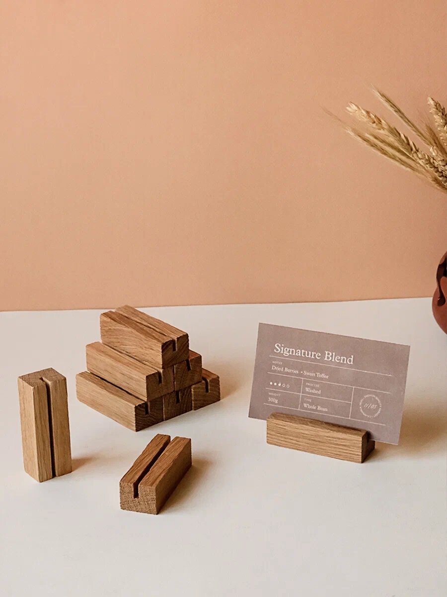 Держатель ценника "Dad's material", дерево, 7 см, цвет дуб, 9 штук в наборе, держатель для фото и карточек — фото 1