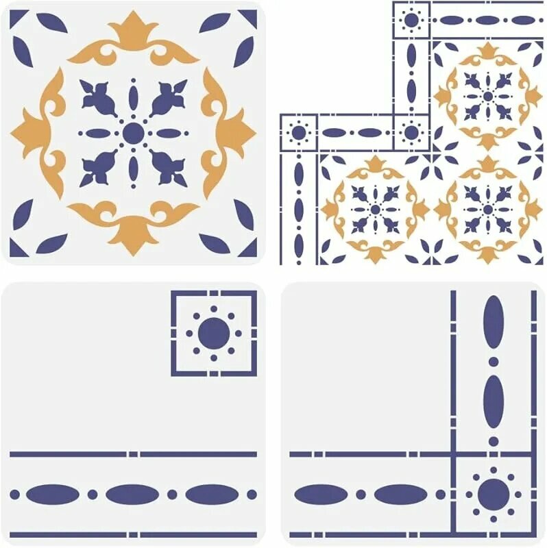 Шаблон для напольной плитки FINGERINSPIRE 3 шт. 11.8x11.8 дюйма рисования границ и углов геометрический узор лилии и мандалы