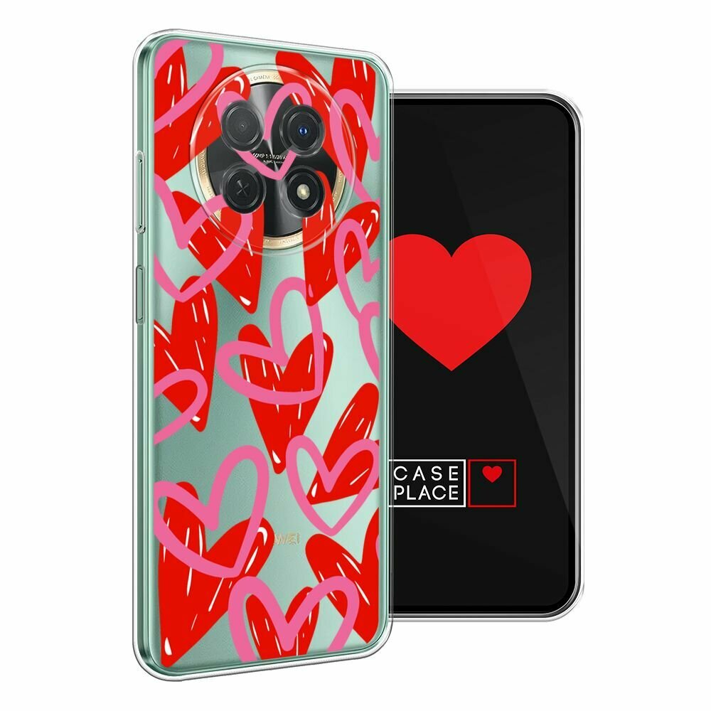 Чехол на Huawei Nova Y91 / Хуавей Нова Y91 с принтом "Hearts doodles - 14 февраля", прозрачный — фото 1