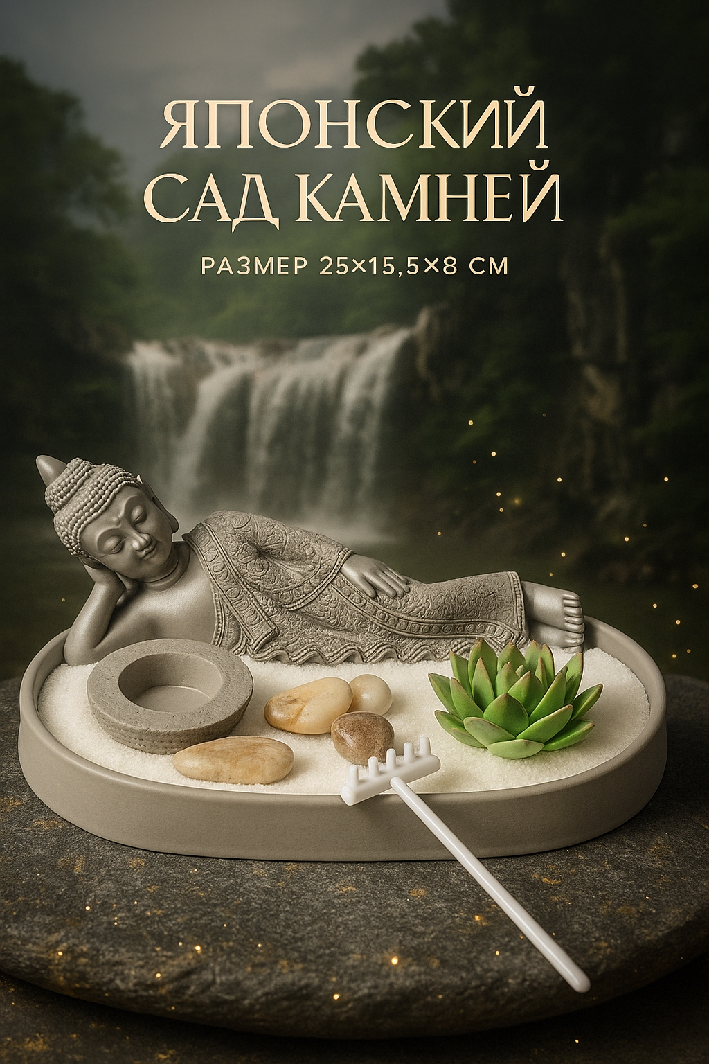 Японский сад камней настольный "Дзен. Статуя лежащего Будды" размер 25×15.5×8 см