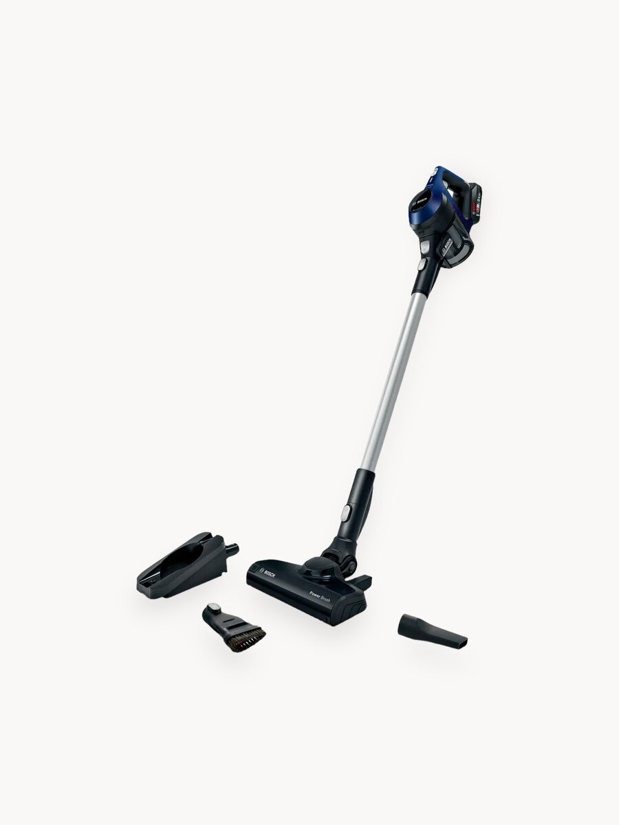 Bosch Пылесос вертикальный BCS611P4A, Serie 6, беспроводной, 0.3 л, АКБ - 30мин, TurboSpin, Power Brush, Pure Air, синий