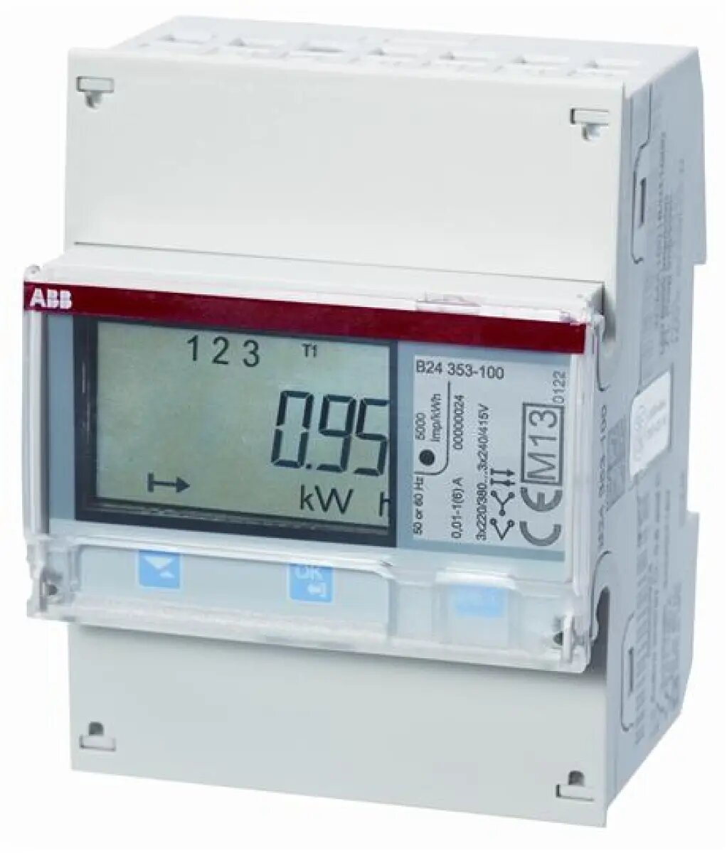 Счетчик электроэнергии трехфазный однотарифный B24 111-200 1/6А кл1 трансформаторное включение импульсный выход ABB