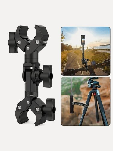 Изображение товара Крепления двойной зажим на трубу, руль с жесткой фиксаций 1/4 для монопода / GoPro / Insta360