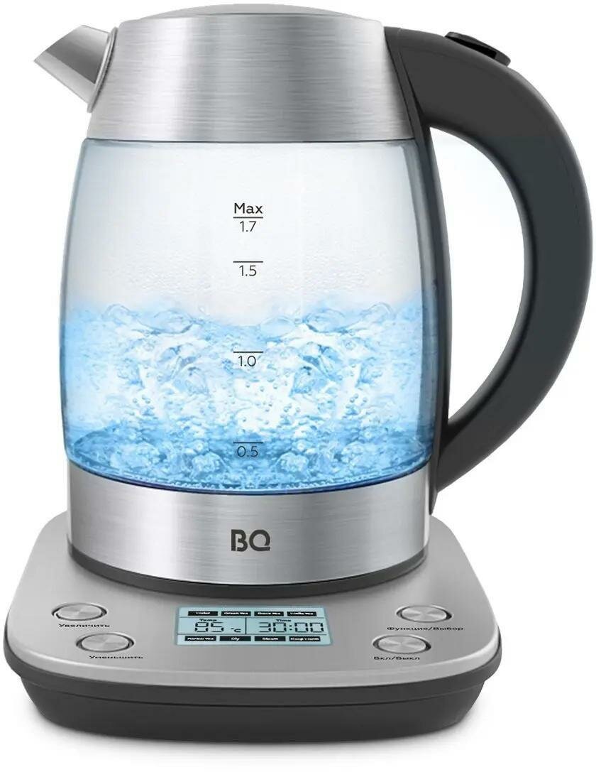 Электрический чайник BQ KT1703G объем 1.70 л мощность 2200 Вт с подсветкой серебристый/серый черный