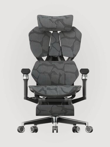 Изображение товара Кресло компьютерное игровое с подставкой для ног и поясничным упором, алюминиевая крестовина, регулируемое сиденье, до 130кг, сетка, Черный