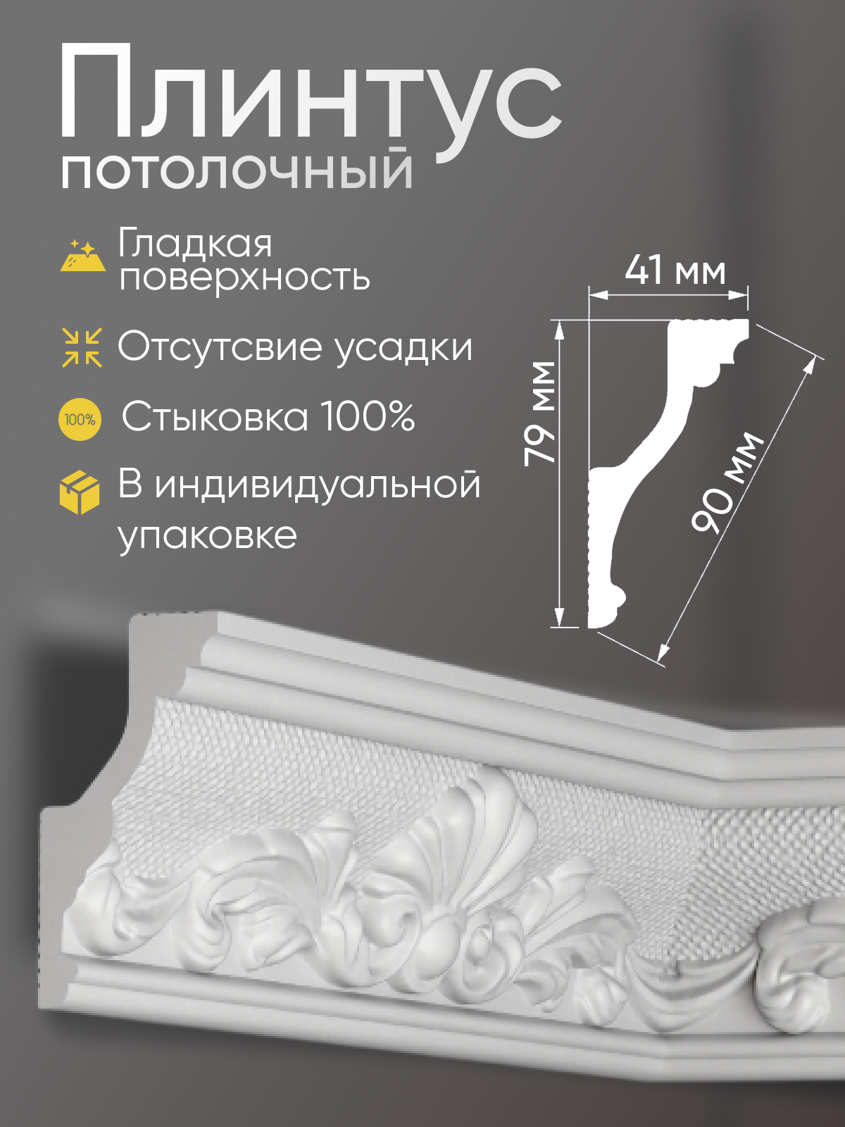 Плинтус потолочный 4 шт GLANZEPOL 200 см пенополистирол белый GP33