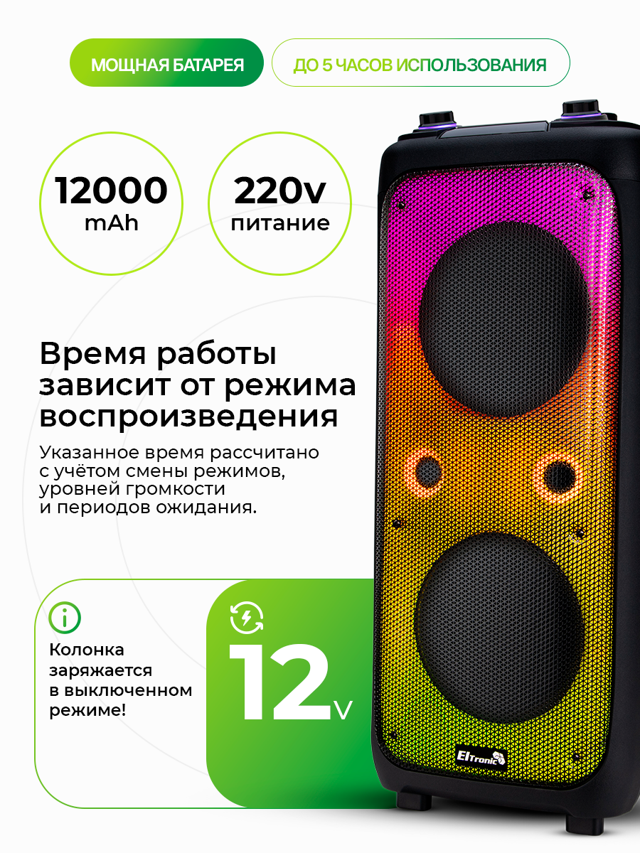 Беспроводная колонка Eltronic 20-62 "FIRE BOX 1000", с двумя микрофонами, FM радио — фото 1