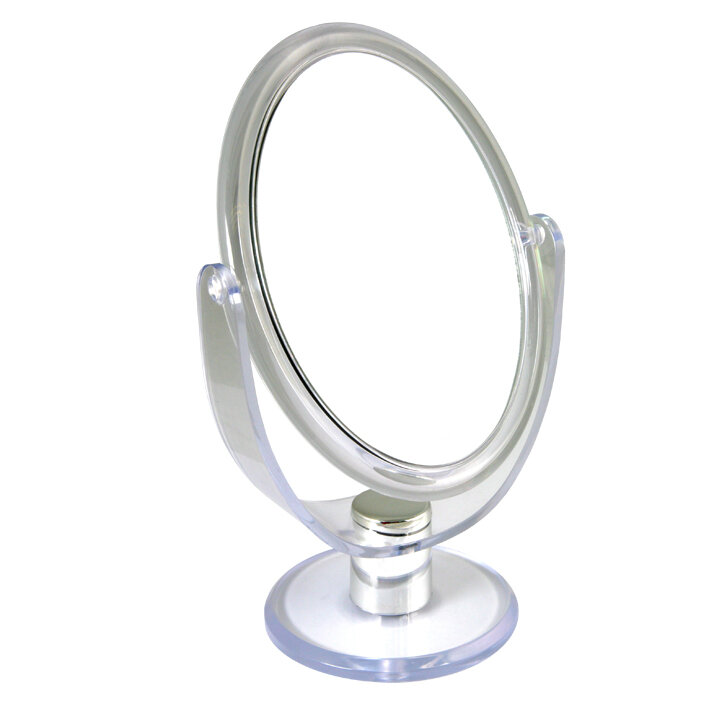 Зеркало настольное овальное 15х14 см двустороннее пластиковое на ножке прозрачное