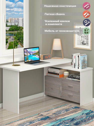 Изображение товара Стол компьютерный Мэрдэс СКЛ-Прям140+ТБЛ БЕН Белый/Нельсон