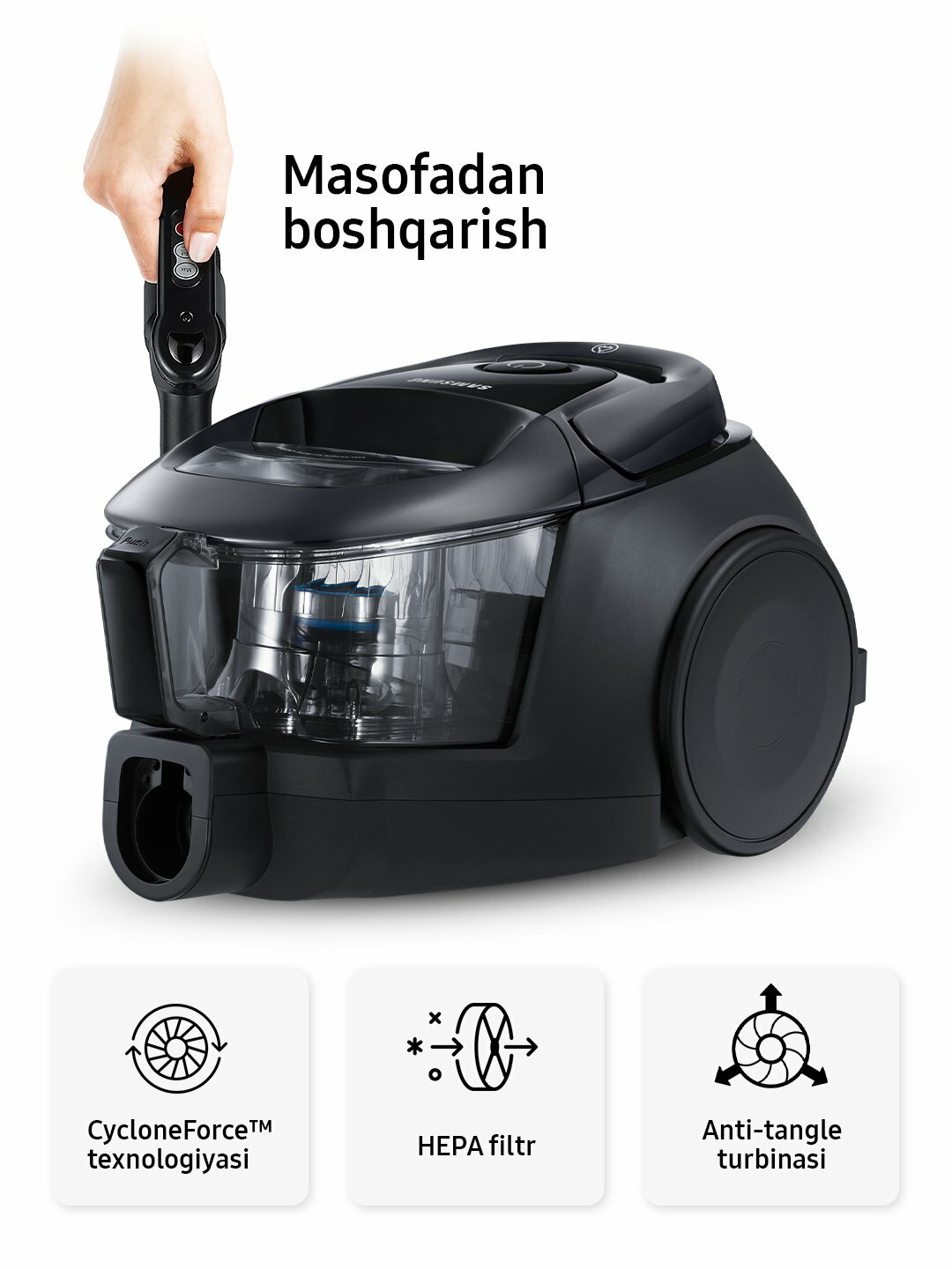 Пылесос Samsung VC18M31C5HG/UZ, контейнер 2л, мощность всасывания 380Вт