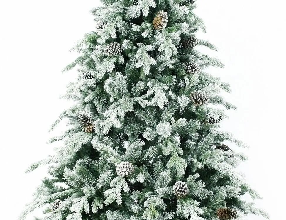Искусственная елка Crystal Queen заснеженная с шишками 240 см литая + ПВХ + Леска BEATREES