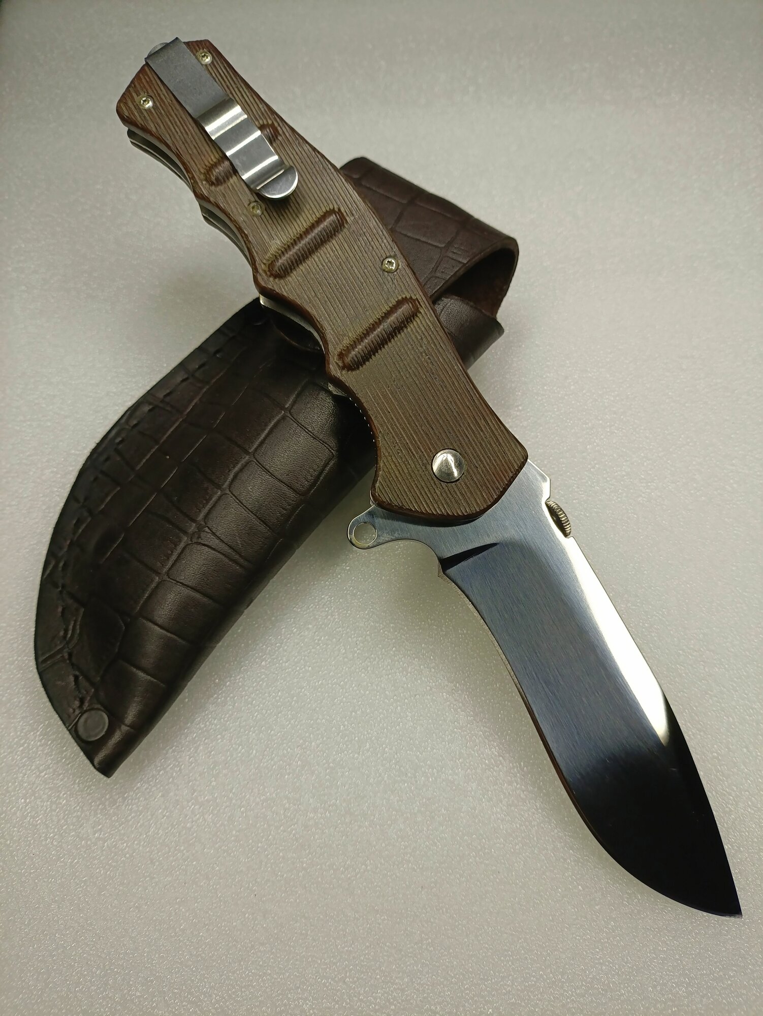 Нож складной Галеон сталь 65x13 длина 25см ручная работа ножны натуральная кожа в комплекте