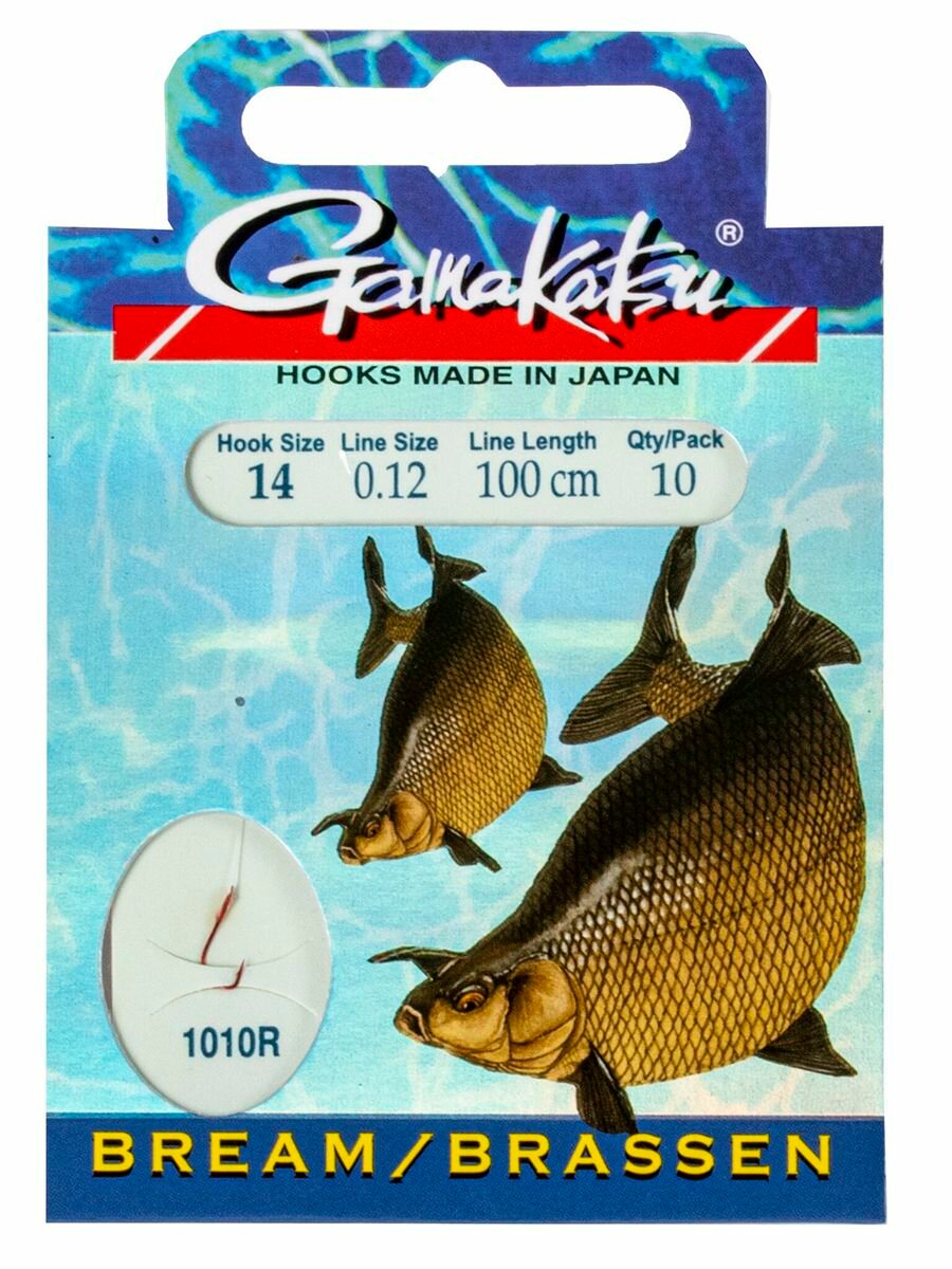 Крючки с поводком Gamakatsu Booklet BREAM 1010R размер 14/0, 12мм 100см (упк.10шт.)