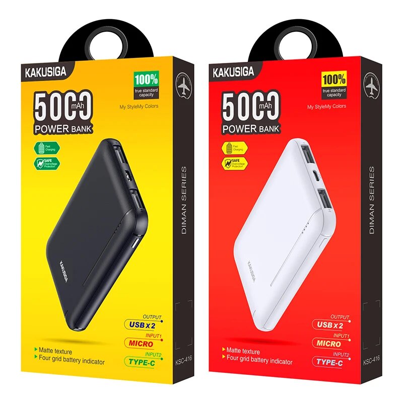 Power bank KAKUSIGA KSC-416, 5000 mAh, черный, универсальная внешняя батарея